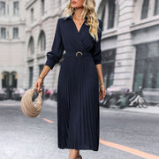 Lapel Shirt Women Pleated Long Sleeve Dress - Pretty women dresses