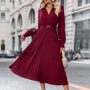 Lapel Shirt Women Pleated Long Sleeve Dress - Pretty women dresses