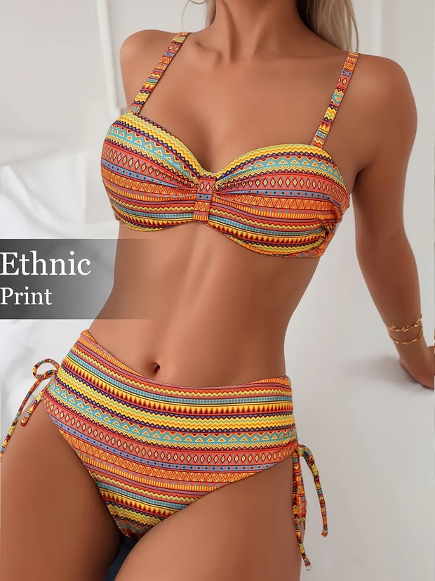 Printed Split Strap Bikini High Waist European And American - Pretty women dresses