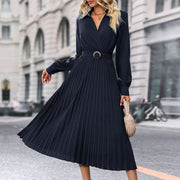 Lapel Shirt Women Pleated Long Sleeve Dress - Pretty women dresses