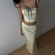 Sexy Camis Skirt Two Piece Set Women Summer New Sleeveless Crop Top High Waist Skirt Solid Slim Fashion Party Suit Streetwear - Pretty women dresses