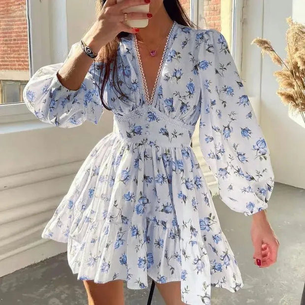 Floral Lace Deep V - Neck Summer Dress - Pretty women dresses
