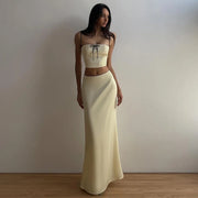 Sexy Camis Skirt Two Piece Set Women Summer New Sleeveless Crop Top High Waist Skirt Solid Slim Fashion Party Suit Streetwear
