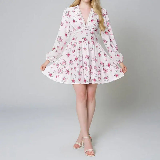 Floral Lace Deep V - Neck Summer Dress - Pretty women dresses