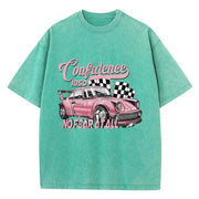 Street Woman Cotton Washed T-Shirts Cool Racing Cars No Fear At All Printing Tee Shirts O - Neck Loose Distressed Female Clothes - Pretty women dresses