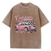 Street Woman Cotton Washed T-Shirts Cool Racing Cars No Fear At All Printing Tee Shirts O - Neck Loose Distressed Female Clothes - Pretty women dresses