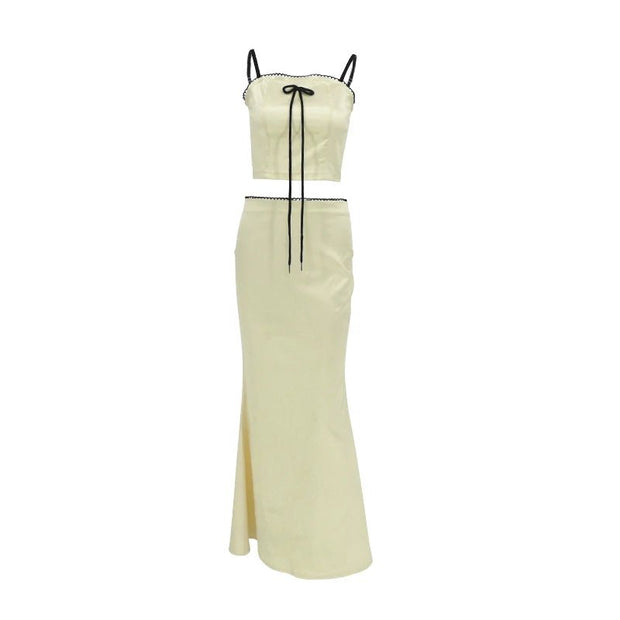 Sexy Camis Skirt Two Piece Set Women Summer New Sleeveless Crop Top High Waist Skirt Solid Slim Fashion Party Suit Streetwear - Pretty women dresses