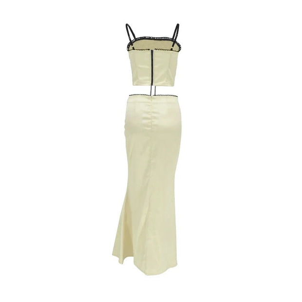 Sexy Camis Skirt Two Piece Set Women Summer New Sleeveless Crop Top High Waist Skirt Solid Slim Fashion Party Suit Streetwear - Pretty women dresses