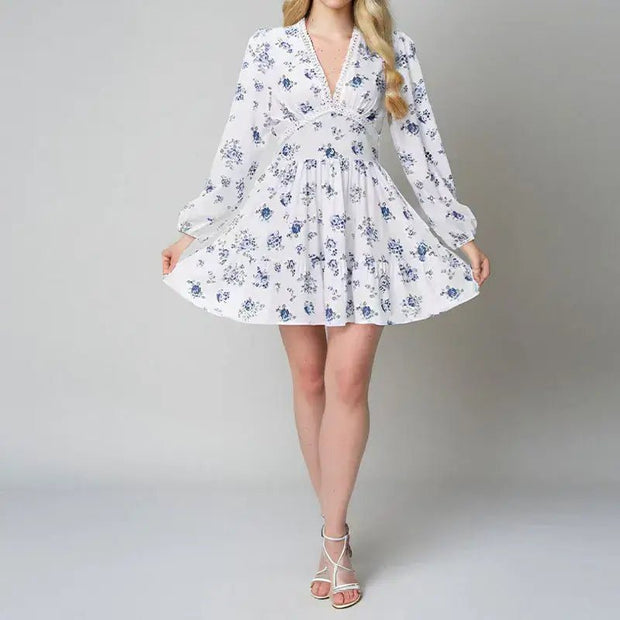 Floral Lace Deep V - Neck Summer Dress - Pretty women dresses
