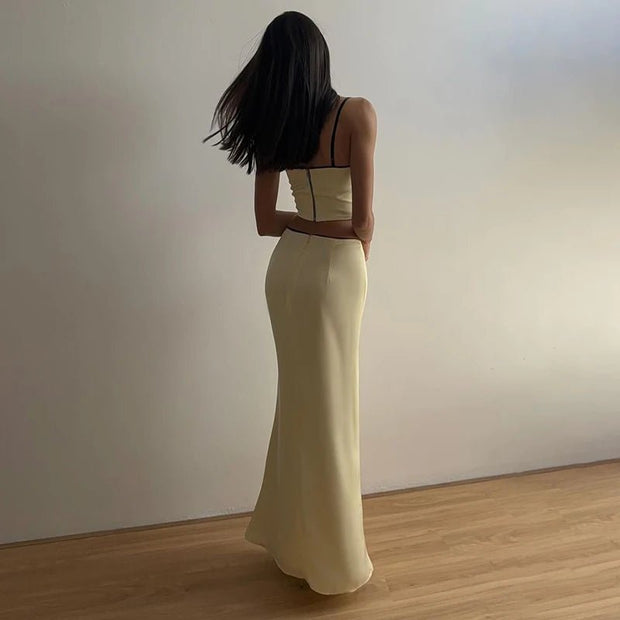 Sexy Camis Skirt Two Piece Set Women Summer New Sleeveless Crop Top High Waist Skirt Solid Slim Fashion Party Suit Streetwear - Pretty women dresses
