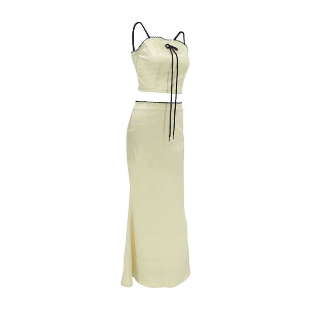 Sexy Camis Skirt Two Piece Set Women Summer New Sleeveless Crop Top High Waist Skirt Solid Slim Fashion Party Suit Streetwear - Pretty women dresses
