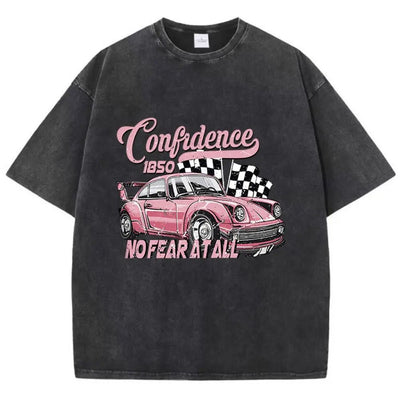 Street Woman Cotton Washed T-Shirts Cool Racing Cars No Fear At All Printing Tee Shirts O - Neck Loose Distressed Female Clothes - Pretty women dresses