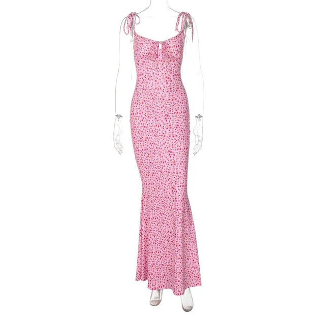 Summer Sexy Women Elegant Floral Printed Beach Vacation Bodycon Streetwear Long Dress Spaghetti Strap Sheath Dress - Pretty women dresses