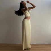 Sexy Camis Skirt Two Piece Set Women Summer New Sleeveless Crop Top High Waist Skirt Solid Slim Fashion Party Suit Streetwear - Pretty women dresses