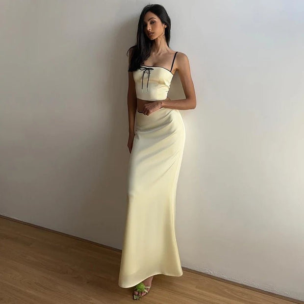 Sexy Camis Skirt Two Piece Set Women Summer New Sleeveless Crop Top High Waist Skirt Solid Slim Fashion Party Suit Streetwear - Pretty women dresses