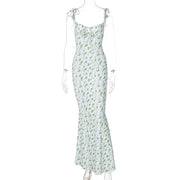 Summer Sexy Women Elegant Floral Printed Beach Vacation Bodycon Streetwear Long Dress Spaghetti Strap Sheath Dress - Pretty women dresses