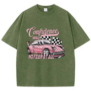 Street Woman Cotton Washed T-Shirts Cool Racing Cars No Fear At All Printing Tee Shirts O - Neck Loose Distressed Female Clothes - Pretty women dresses