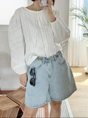 New 2024 Summer Denim Shorts For Women High Waist Sky Blue Color Wide Leg Loose Buttons Streetwear Loose Jean Shorts Women - Pretty women dresses