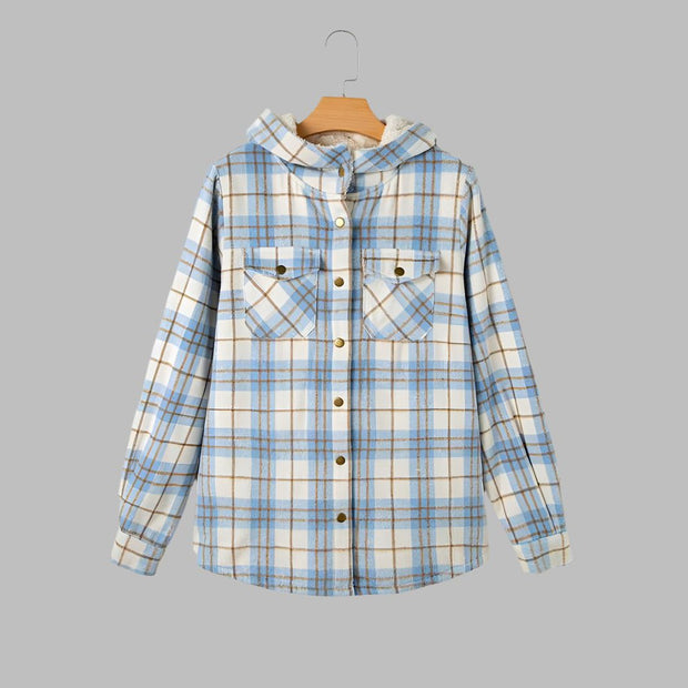 Plaid Hooded Casual Outerwear - Pretty women dresses