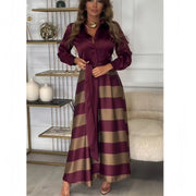 Elegant Grace: Striped Lace - Up Abaya Dress for Modern Muslim Women - Pretty women dresses