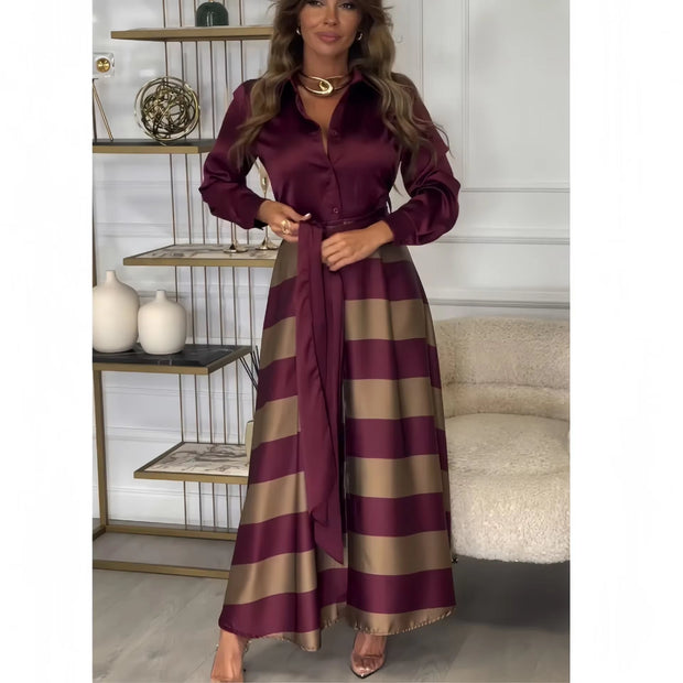 Elegant Grace: Striped Lace - Up Abaya Dress for Modern Muslim Women - Pretty women dresses