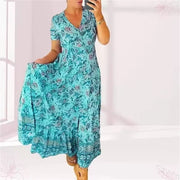 Floral Allure: Elegant Women’s Flower Print Deep V - Neck Dress - Pretty women dresses
