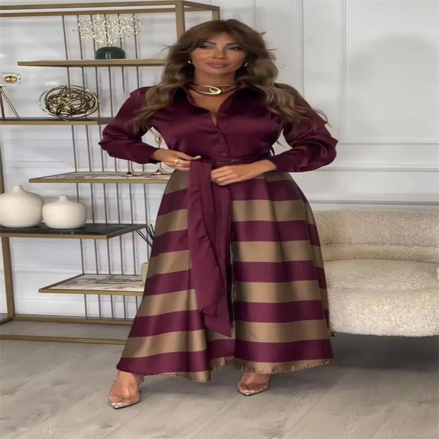 Elegant Grace: Striped Lace - Up Abaya Dress for Modern Muslim Women - Pretty women dresses