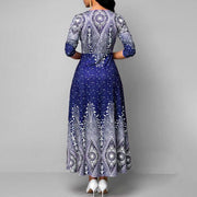 Women's Plus Size Elegant V - Neck Long Sleeve A - Line Dress With Starry Sky Print, Slim - Fit Flowy Maxi Dress For Holiday & Party Wear - Pretty women dresses