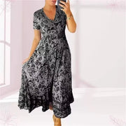 Floral Allure: Elegant Women’s Flower Print Deep V - Neck Dress - Pretty women dresses