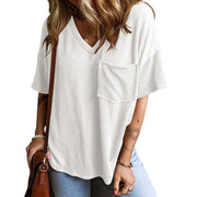 Fashionable Two-tone Pullover Short Sleeve V-neck Top For Women Fashionable Two-tone Pullover Short Sleeve V-neck Top For Women
