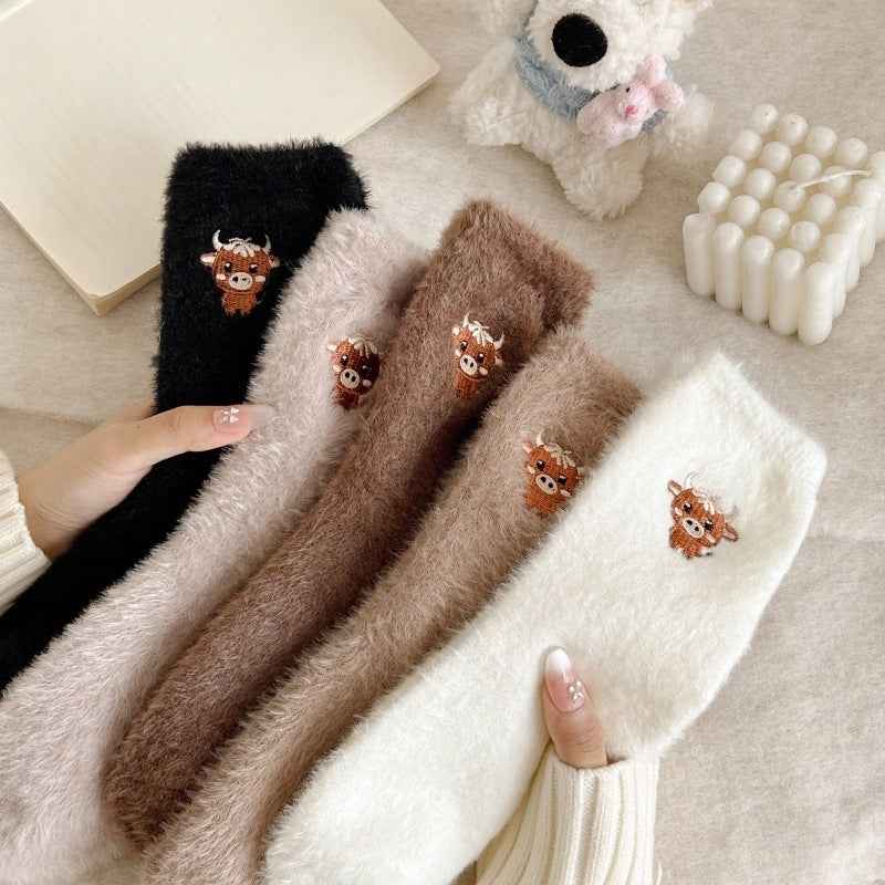 Fleece-lined Thickened Warm Thick Socks Women's Mid-calf Socks Autumn And Winter