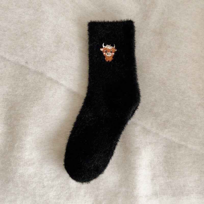 Fleece-lined Thickened Warm Thick Socks Women's Mid-calf Socks Autumn And Winter