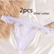 Women's Lace Transparent Rhinestone Letter Shorts