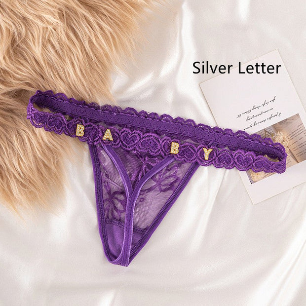 Women's Lace Transparent Rhinestone Letter Shorts - Pretty women dresses