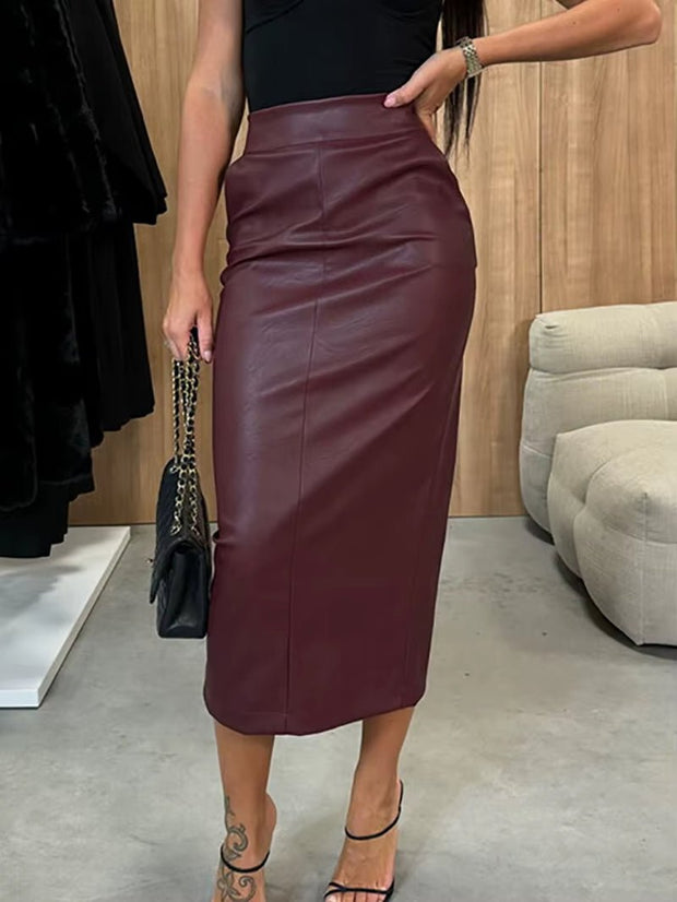 PU Leather Patchwork High Waist Maxi Skirt – Winter Glam Redefined - Pretty women dresses