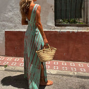 Elegant Sleeveless Split Long Dress for Women – High Waist, Hollow Out, Printed Party & Vacation Dress - Pretty women dresses