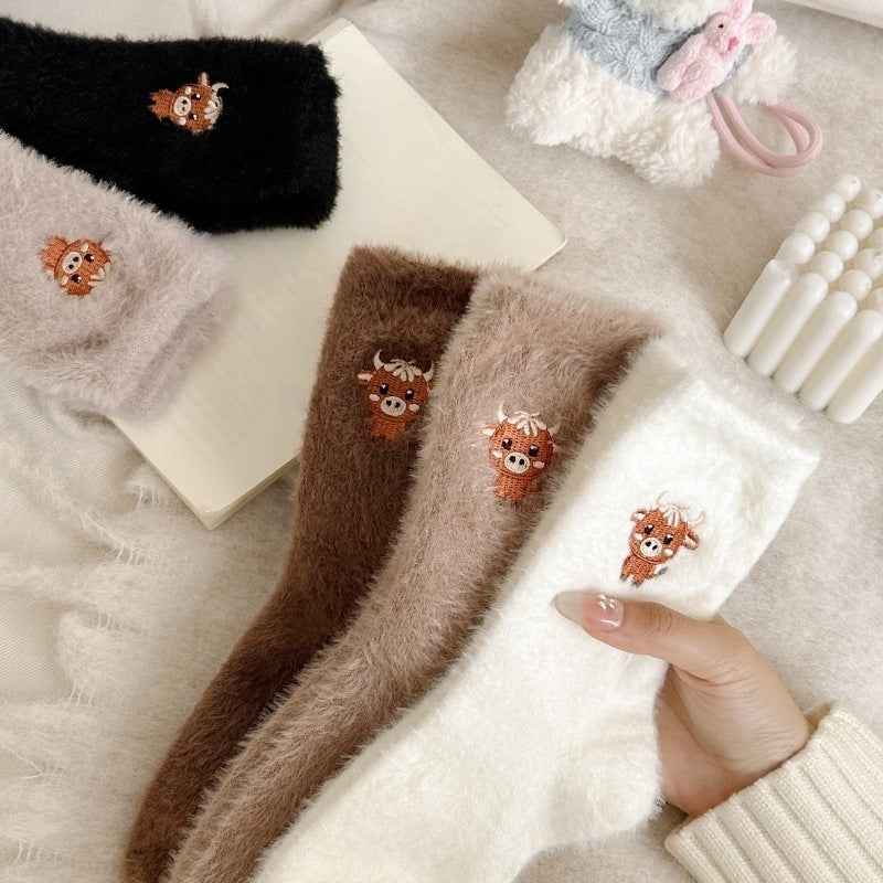 Fleece-lined Thickened Warm Thick Socks Women's Mid-calf Socks Autumn And Winter