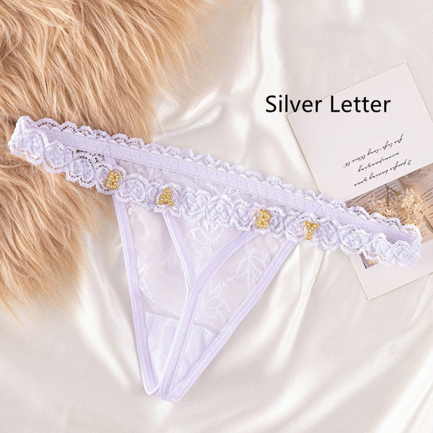 Women's Lace Transparent Rhinestone Letter Shorts - Pretty women dresses