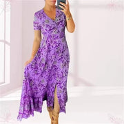 Floral Allure: Elegant Women’s Flower Print Deep V - Neck Dress - Pretty women dresses