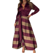 Elegant Grace: Striped Lace - Up Abaya Dress for Modern Muslim Women - Pretty women dresses