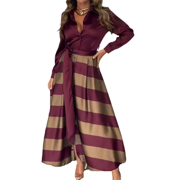 Elegant Grace: Striped Lace - Up Abaya Dress for Modern Muslim Women - Pretty women dresses