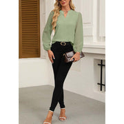 Womens Casual Lace Long Sleeve Chiffon Shirts Dressy Casual V Neck Blouses Business Work Tops