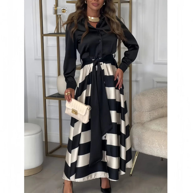 Elegant Grace: Striped Lace - Up Abaya Dress for Modern Muslim Women - Pretty women dresses