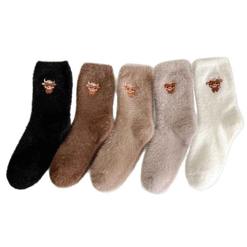 Fleece-lined Thickened Warm Thick Socks Women's Mid-calf Socks Autumn And Winter