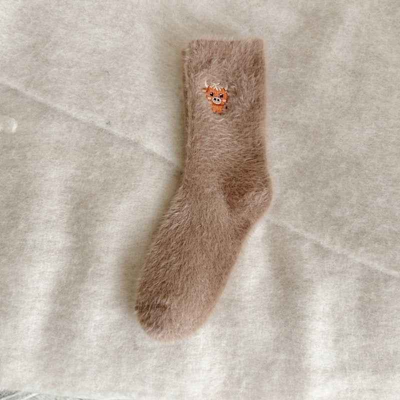 Fleece-lined Thickened Warm Thick Socks Women's Mid-calf Socks Autumn And Winter