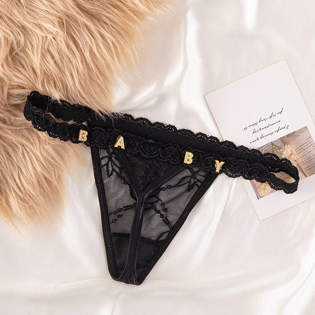 Women's Lace Transparent Rhinestone Letter Shorts - Pretty women dresses