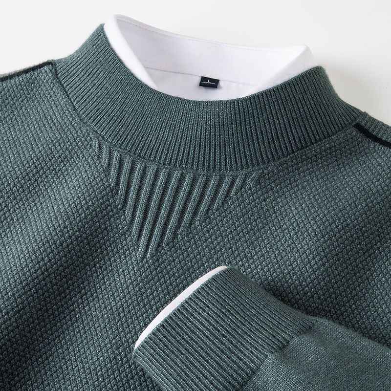 Men's Knitted Half-Turtleneck Inverted Triangle Jacquard Sweater