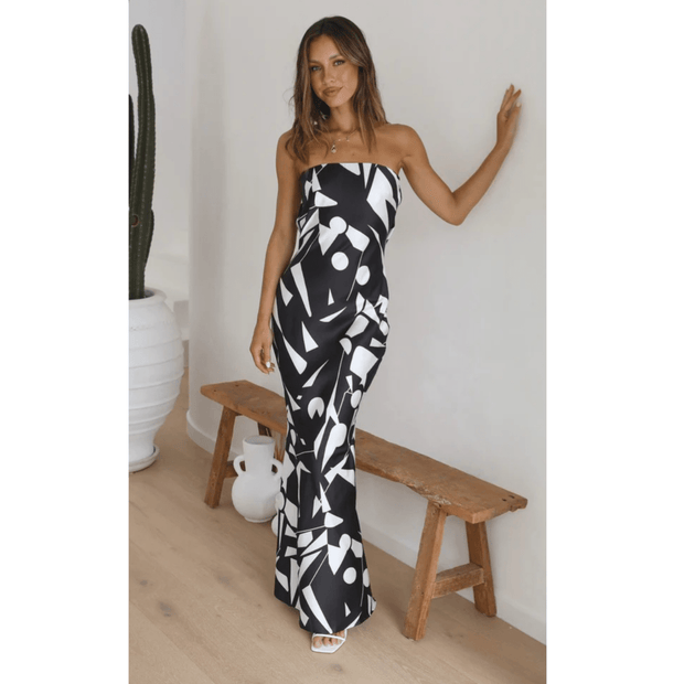 Sexy Print Slim Tube Top Bodycon Dress for Women – Backless, Sleeveless, Party Long Dress - Pretty women dresses